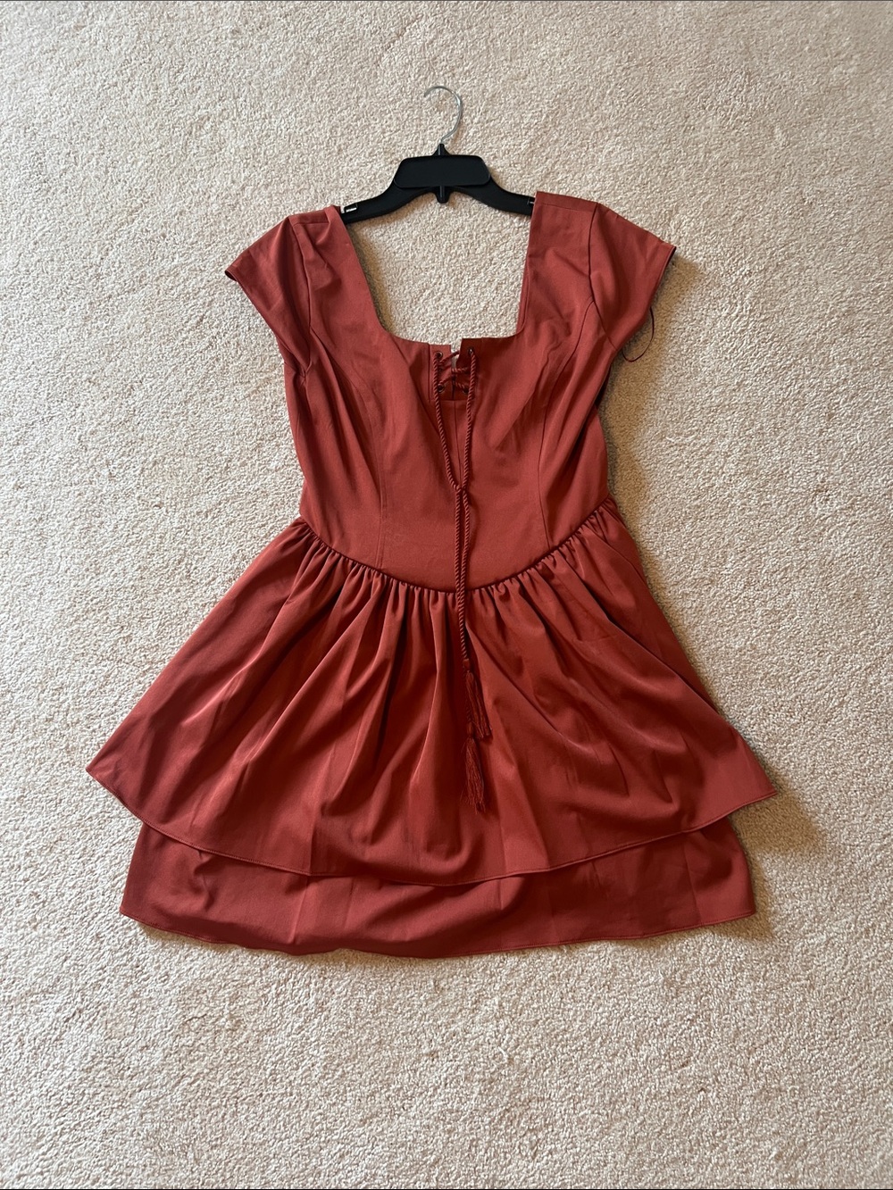 Chelsea & Violet Rust Red Tiered Square-Neck Mini Dress